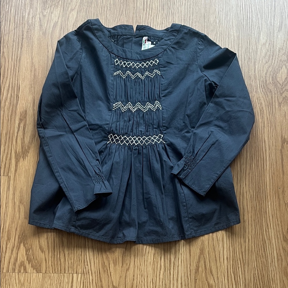Bonpoint Navy Blue Blouse with Embroidered Detail